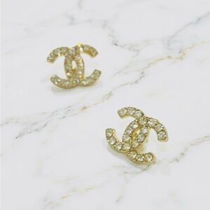 Luxury Gold/Rhinestone Signature Logo Upcycled Button Earring 18mm
